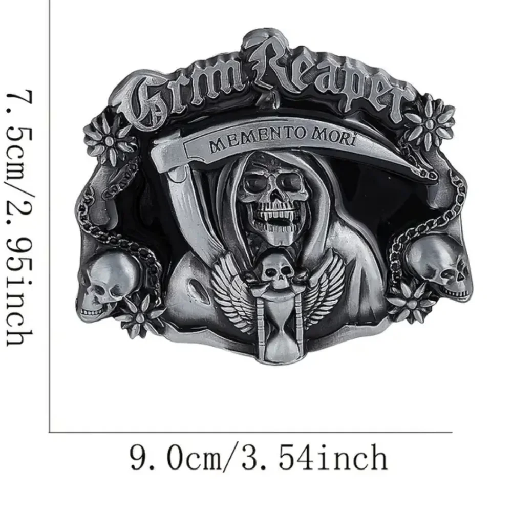 New Grim Reaper punk men's goth black belt buckle